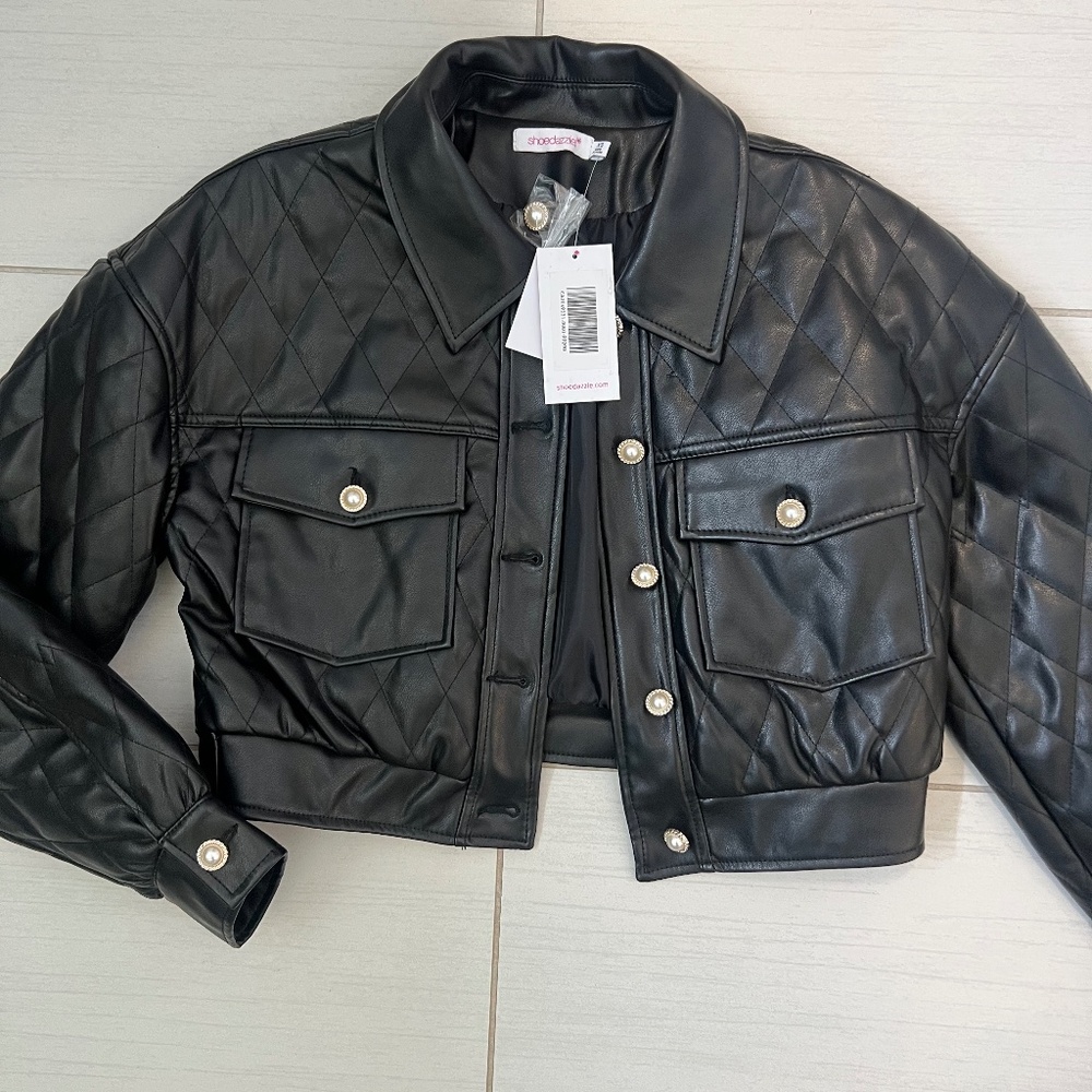 Quilted faux leather bomber jacket, XS